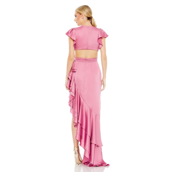 MAC DUGGAL FLUTTER SLEEVE CUT OUT ASYMMETRICAL RUFFLED GOWN - NWT - Picture 2 of 6